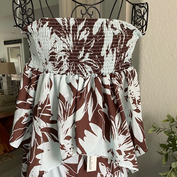 NWT 2 Piece Wide Leg Pants Set Chocolate Brown Floral Sz M - Picture 12 of 14